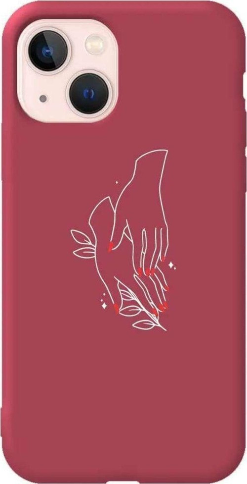 iPhone 13 Bordo Renkli Silikon Telefon Kılıfı - Eller