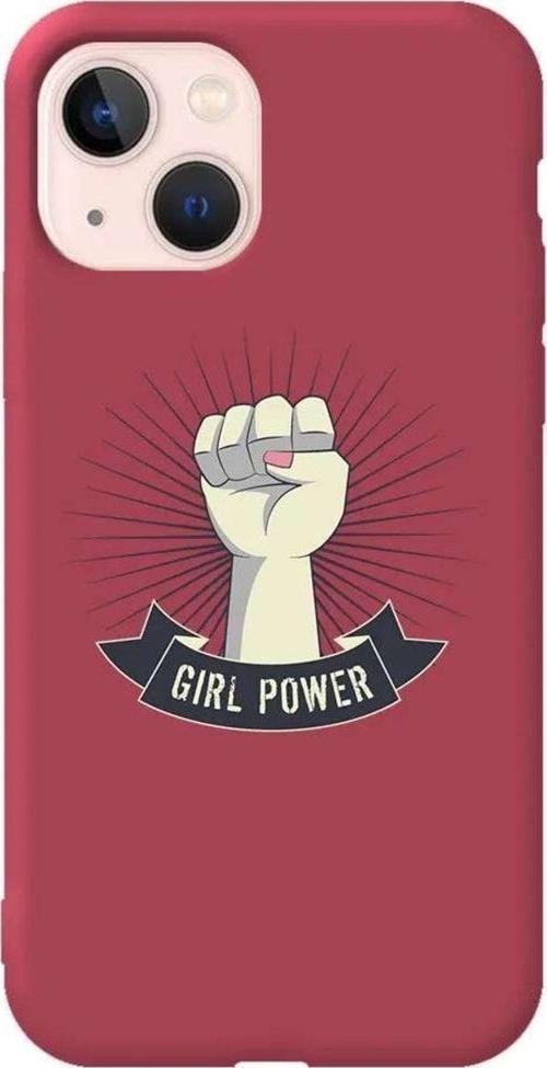 iPhone 13 Bordo Renkli Silikon Telefon Kılıfı - Girl Punch