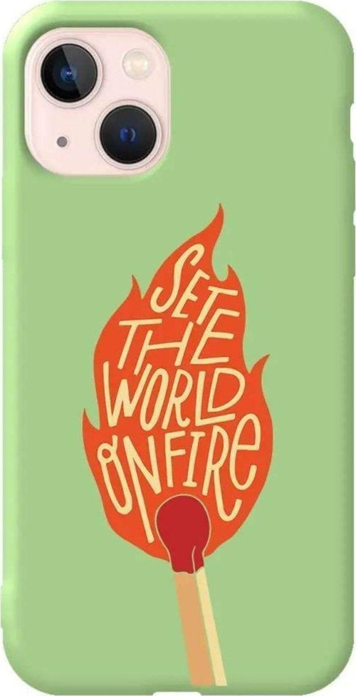 iPhone 13 Açık Yeşil Renkli Silikon Telefon Kılıfı - World On Fire