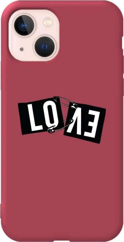 iPhone 13 Bordo Renkli Silikon Telefon Kılıfı - Love