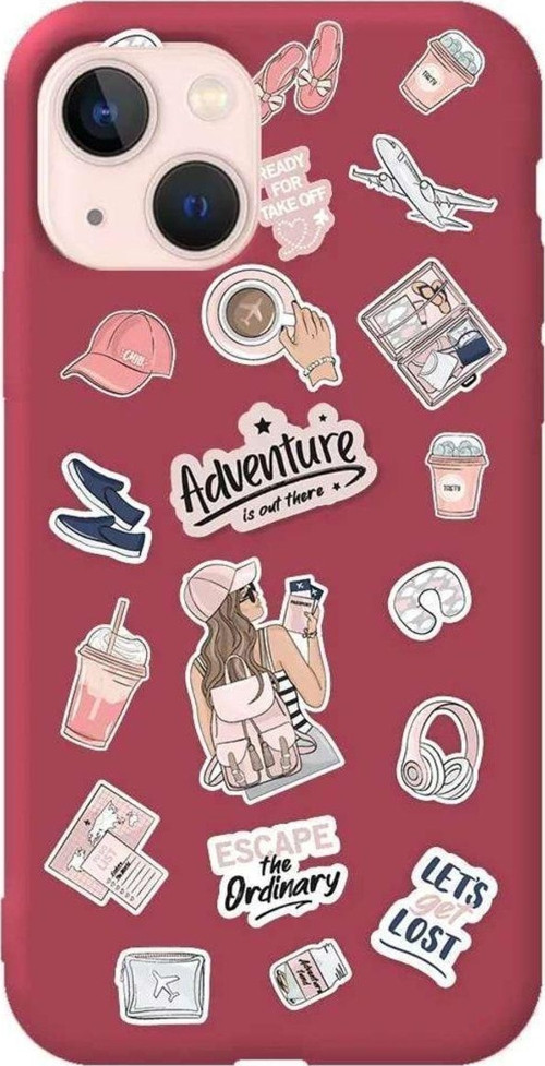 iPhone 13 Bordo Renkli Silikon Telefon Kılıfı - Adventure
