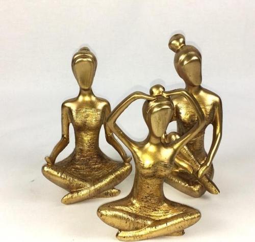 Gold Renk Yogacı Kız 3Lü Biblo