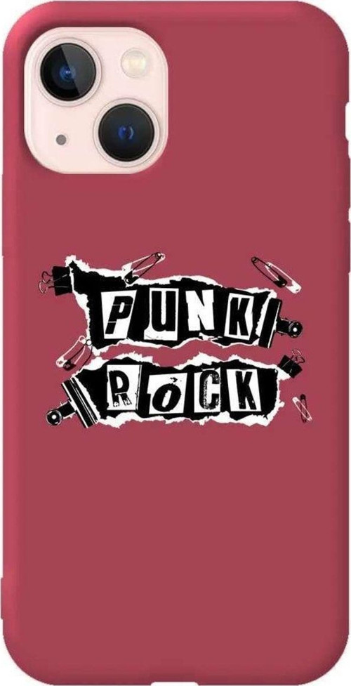 iPhone 13 Bordo Renkli Silikon Telefon Kılıfı - Punk Rock