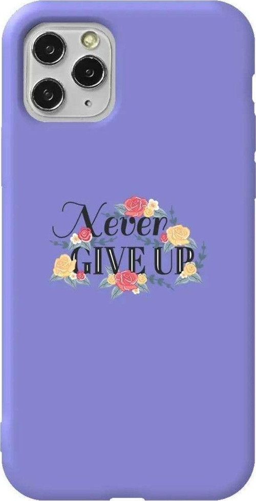 İphone 11 Pro Max Lila Renkli Silikon Telefon Kılıfı - Never Give Up 2