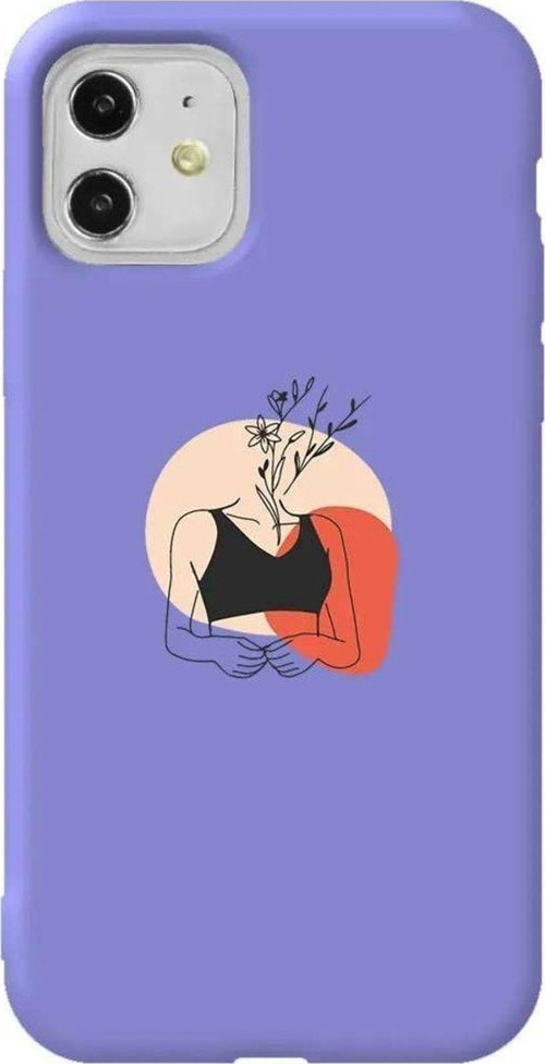 iPhone 11 Lila Renkli Silikon Telefon Kılıfı - Flower Girl