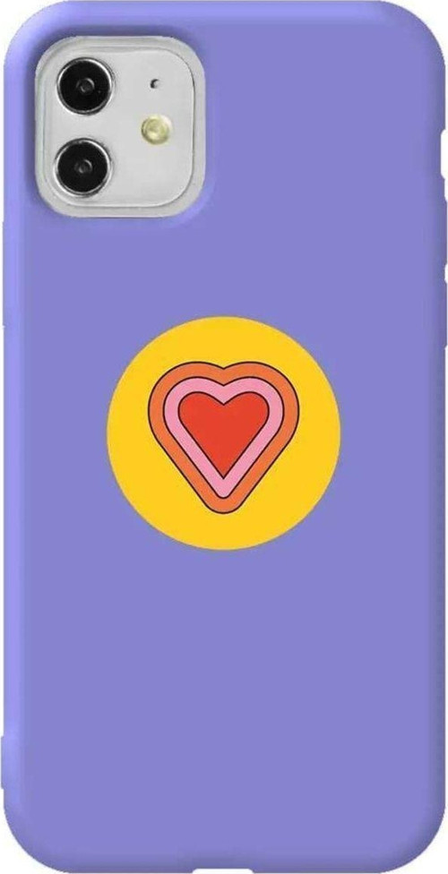 iPhone 11 Lila Renkli Silikon Telefon Kılıfı - Kalp