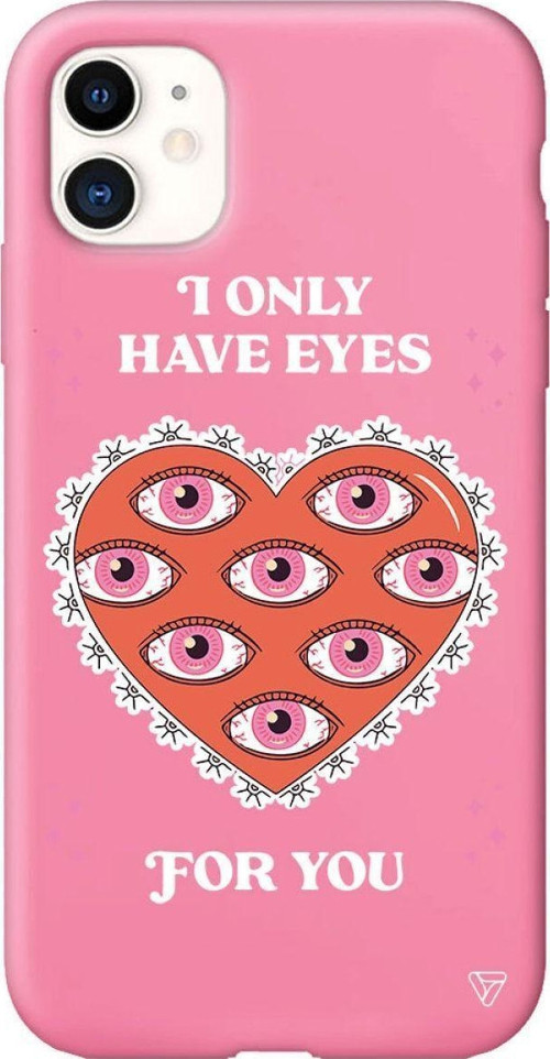 iPhone 11 Pembe Renkli Silikon Only Have Eyes Telefon Kılıfı