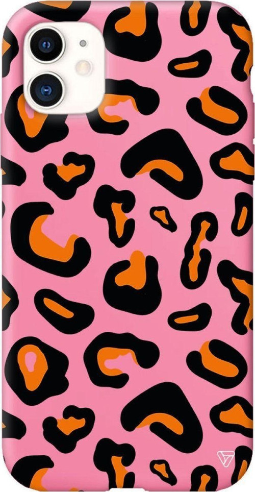 iPhone 11 Pembe Renkli Silikon Turuncu Siyah Desen Telefon Kılıfı