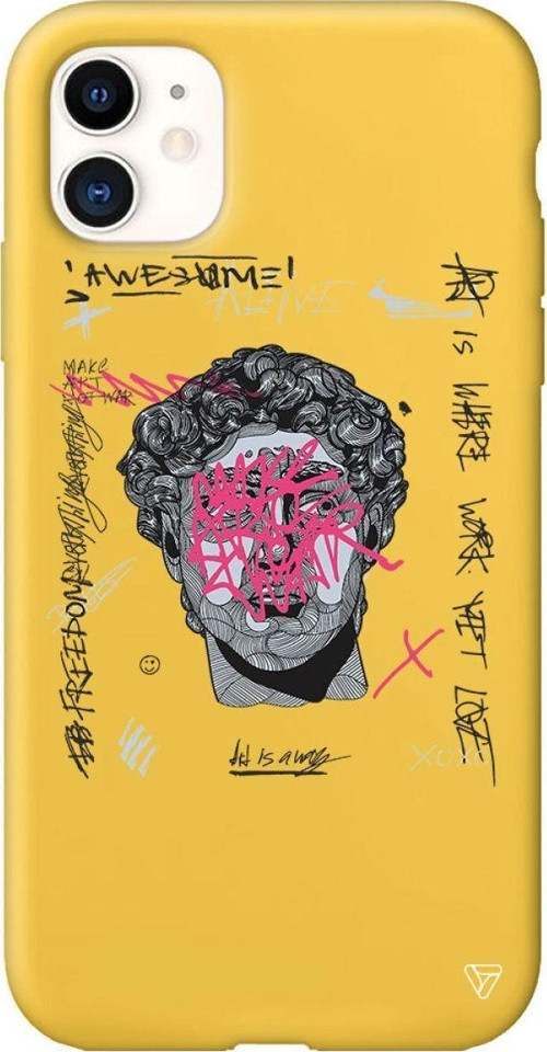 iPhone 11 Sarı Renkli Silikon Punk David Telefon Kılıfı