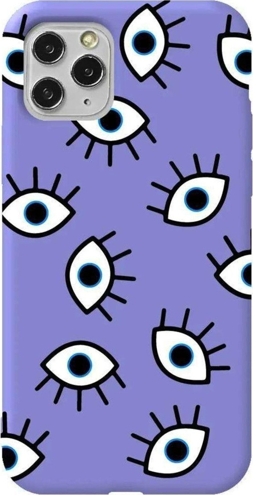 İphone 11 Pro Lila Renkli Silikon Telefon Kılıfı - Random Eyes