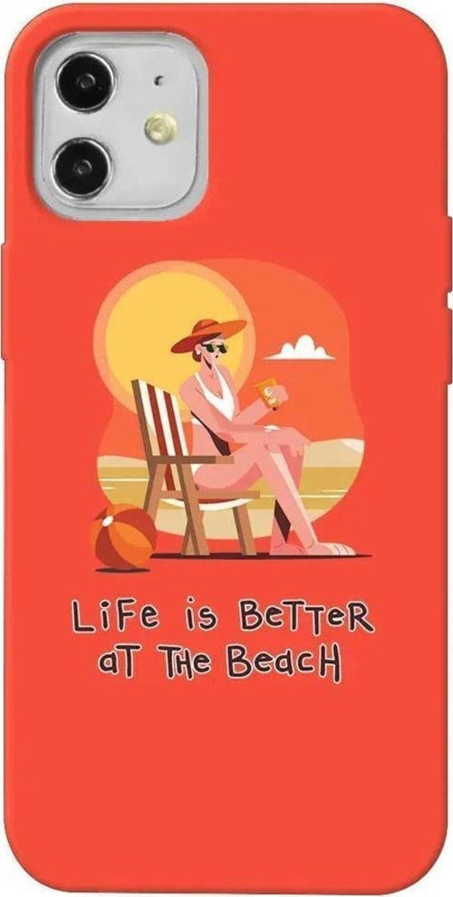 İphone 12 Mini Turuncu Renkli Silikon Telefon Kılıfı - Güneslenmek