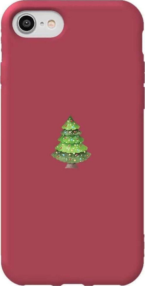 iphone Se 2020 Bordo Renkli Silikon Telefon Kılıfı - Mini Xmas Tree
