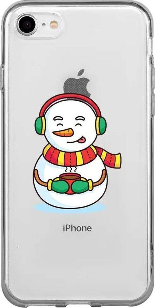 iphone Se 2020 Uyumlu Seffaf Telefon Kılıfı - Snowman With Coffee