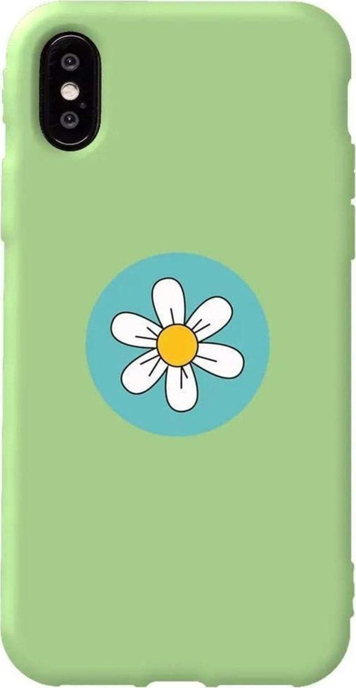 İphone X Açik Yesil Renkli Silikon Telefon Kılıfı - Single Daisy