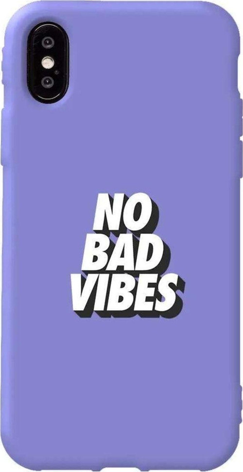İphone X Lila Renkli Silikon Telefon Kılıfı - No Bad Vibes