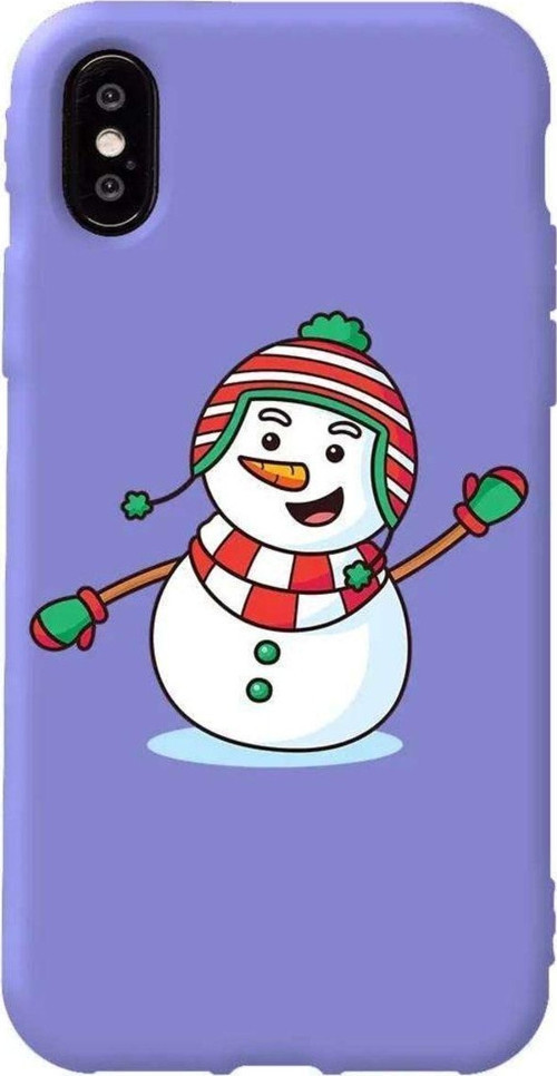 İphone X İphone X Uyumlu Lila Renkli Silikon Telefon Kılıfı - Snowman 2