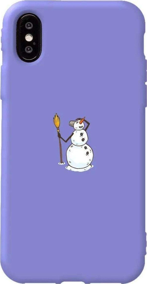 İphone X Uyumlu Lila Renkli Silikon Telefon Kılıfı - Snowman Looking Around