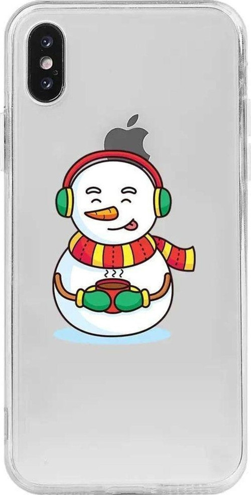 İphone X Uyumlu Seffaf Telefon Kılıfı - Snowman With Coffee
