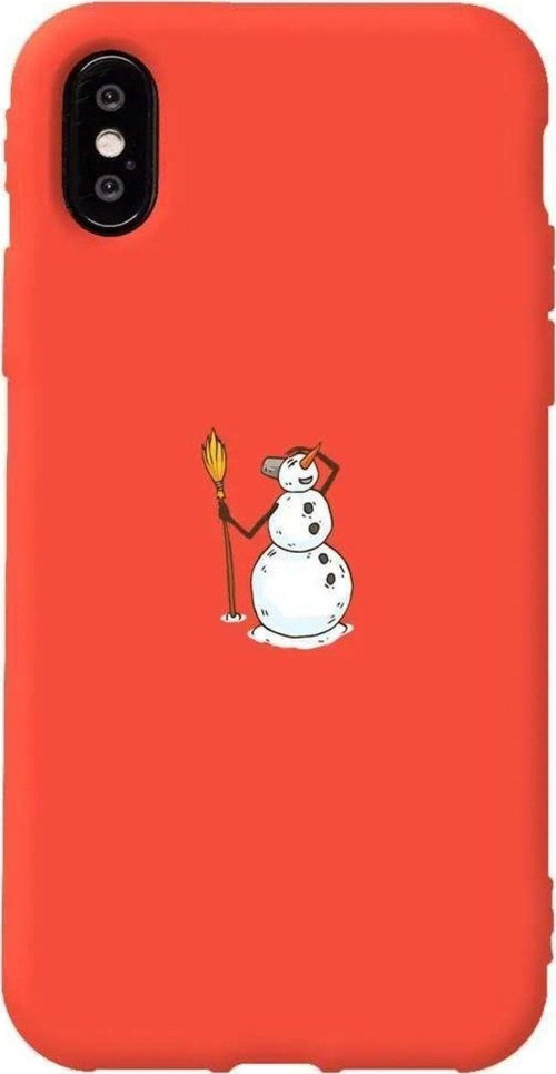 İphone X Uyumlu Turuncu Renkli Silikon Telefon Kılıfı - Snowman Looking Around