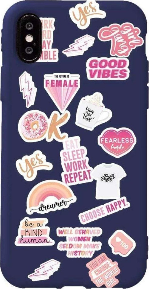 İphone XS Lacivert Renkli Silikon Telefon Kılıfı - Female Sticker