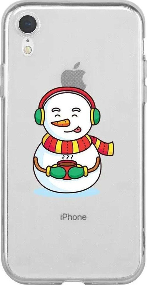 İphone XR Uyumlu Seffaf Telefon Kılıfı - Snowman With Coffee