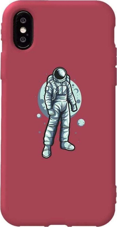 İphone XS Bordo Renkli Silikon Telefon Kılıfı - Astronot