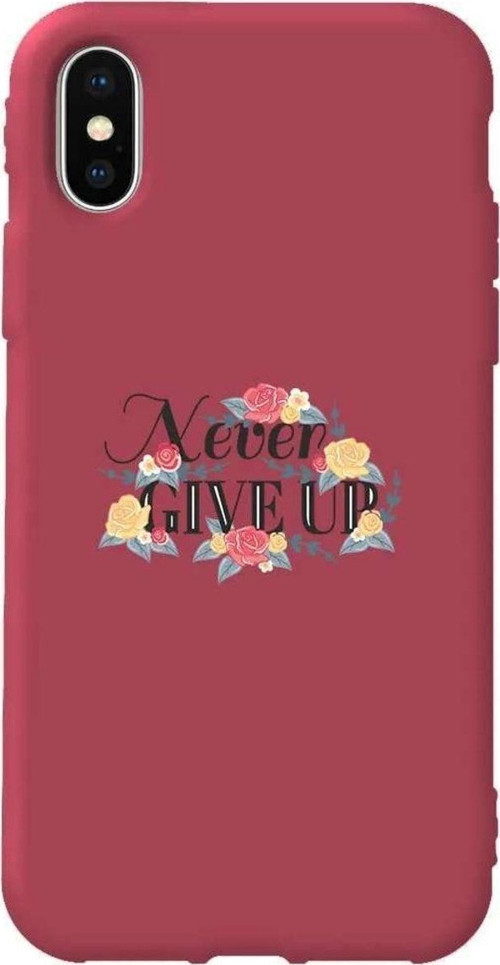 İphone XS Max Bordo Renkli Silikon Telefon Kılıfı - Never Give Up 2