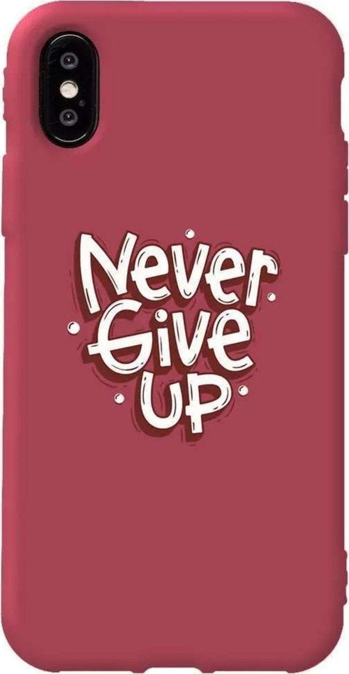 İphone XS Bordo Renkli Silikon Telefon Kılıfı - Never Give Up
