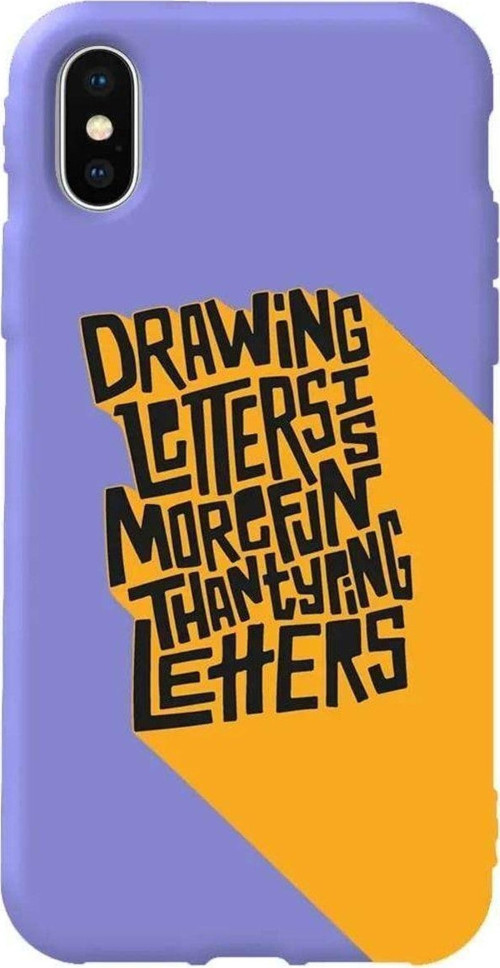 İphone XS Max Lila Renkli Silikon Telefon Kılıfı - Drawing Letters