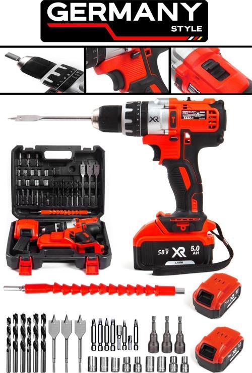  Germany Style GRMPRO7036T 58V Max  XR Çift Akülü Darbeli Torklu Matkap 30 Parça Aksesuar