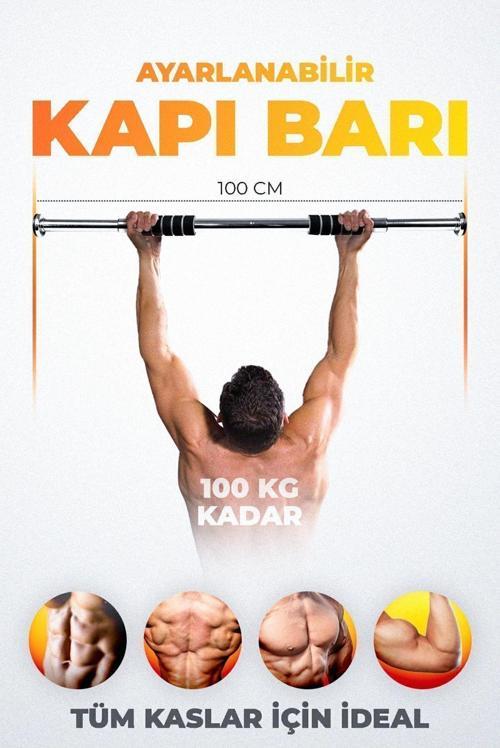 Kapı Arası Barfiks Çubuğu 62-100 Cm Çift Süngerli Ayarlanabilir Kapı Barı, Barfiks Aleti 100 Gri 80