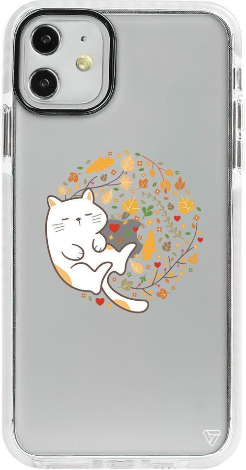 iPhone 11 Beyaz Impact Uyuyan Kedi Premium Telefon Kılıfı