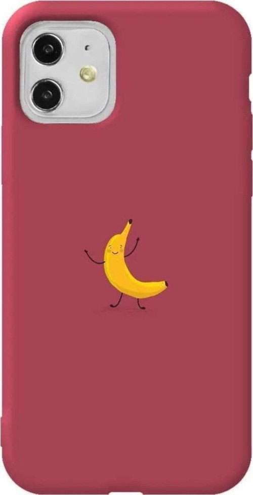 iPhone 11 Bordo Renkli Silikon Telefon Kılıfı - Cute Muz