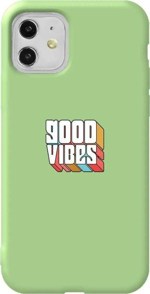 iPhone 11 Açık Yeşil Renkli Silikon Telefon Kılıfı - Good Vibes