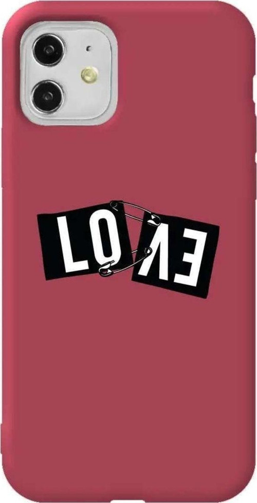 iPhone 11 Bordo Renkli Silikon Telefon Kılıfı - Love
