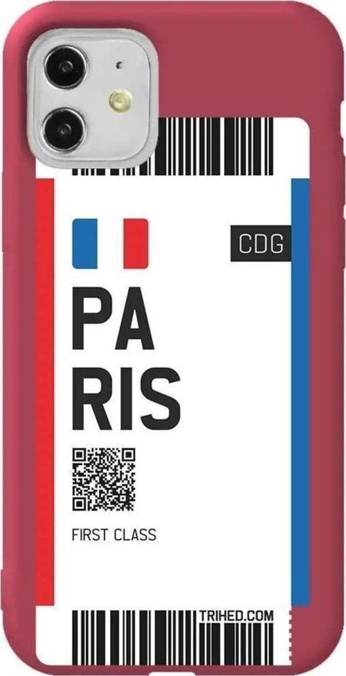 iPhone 11 Bordo Renkli Silikon Telefon Kılıfı - Paris Bileti