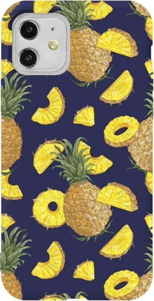 iPhone 11 Lacivert Renkli Silikon Telefon Kılıfı - Ananas Dilimleri