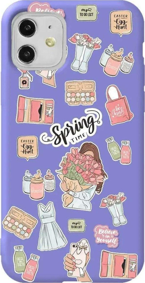 iPhone 11 Lila Renkli Silikon Telefon Kılıfı - Spring Time