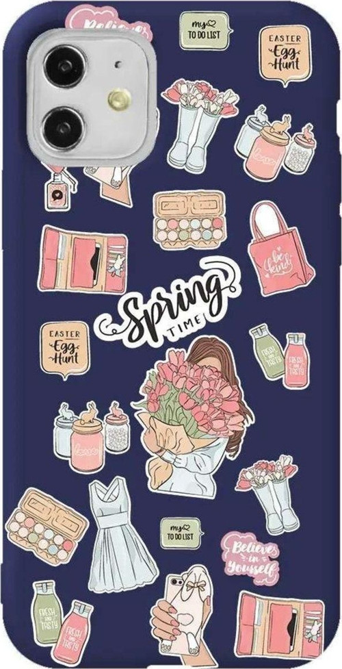 iPhone 11 Lacivert Renkli Silikon Telefon Kılıfı - Spring Time