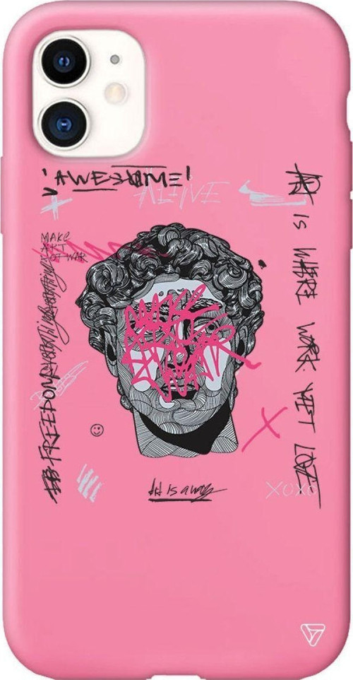 iPhone 11 Pembe Renkli Silikon Punk David Telefon Kılıfı
