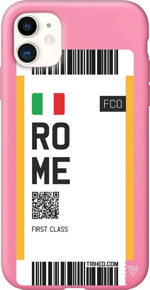 iPhone 11 Pembe Renkli Silikon Rome Bileti Telefon Kılıfı