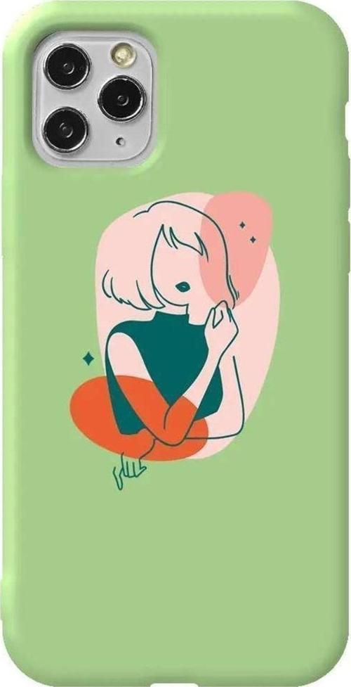 İphone 11 Pro Açık Yeşil Renkli Silikon Telefon Kılıfı - Cute Girl