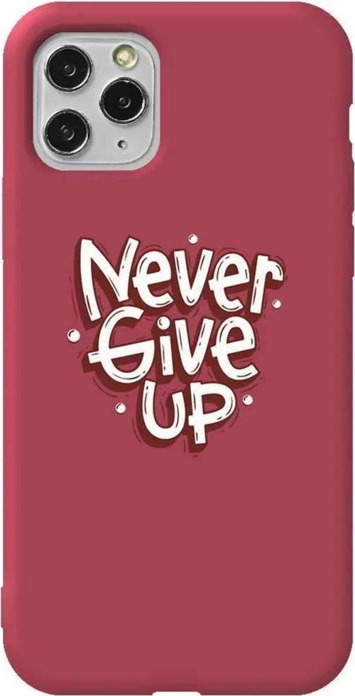 İphone 11 Pro Bordo Renkli Silikon Telefon Kılıfı - Never Give Up