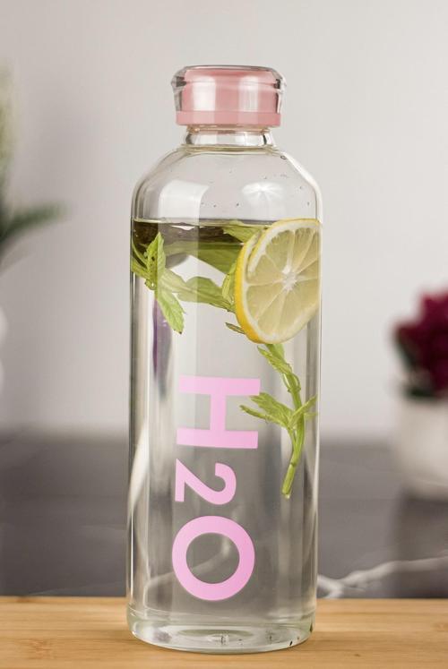 H2o Borosilikat Cam Matara Vakum Kapaklı Su Şişesi Suluk Pembe 1000 ML