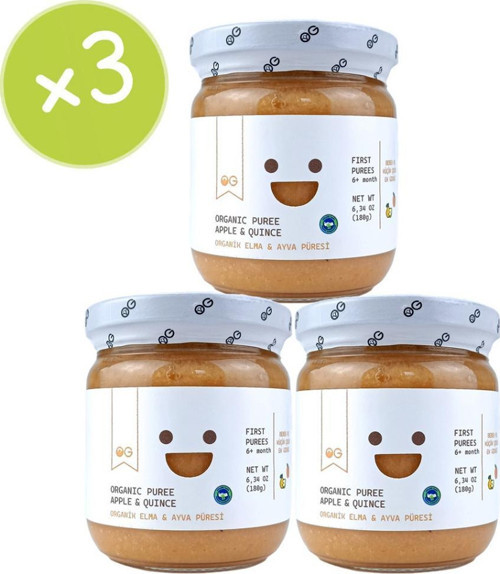 3'lü Organik Elma & Ayva Püresi 180 Gr +6 Ay