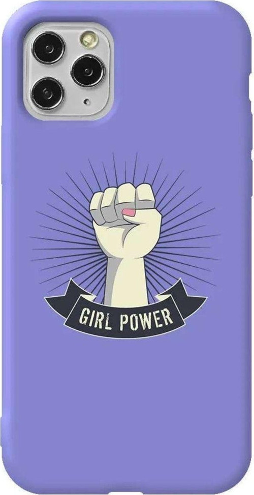 İphone 11 Pro Max Lila Renkli Silikon Telefon Kılıfı - Girl Punch