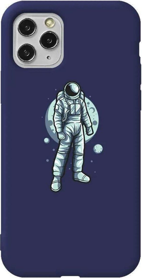 İphone 11 Pro Max Lacivert Renkli Silikon Telefon Kılıfı - Astronot