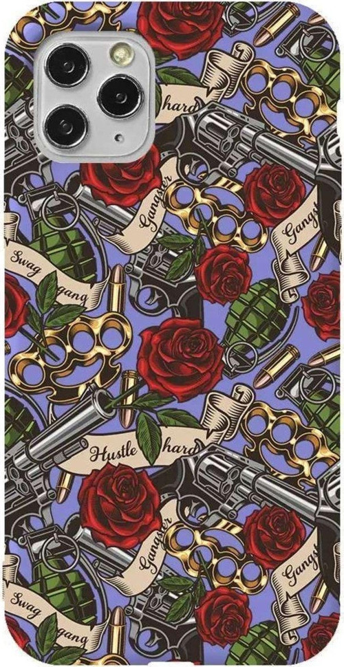 İphone 11 Pro Max Lila Renkli Silikon Telefon Kılıfı - Rose And Gun