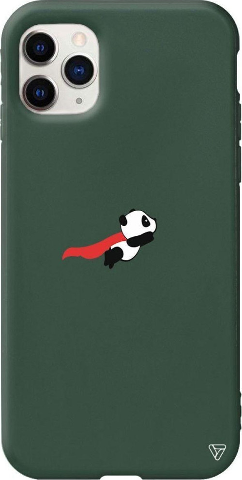 İphone 11 Pro Max Yeşil Renkli Silikon Uçan Panda Telefon Kılıfı