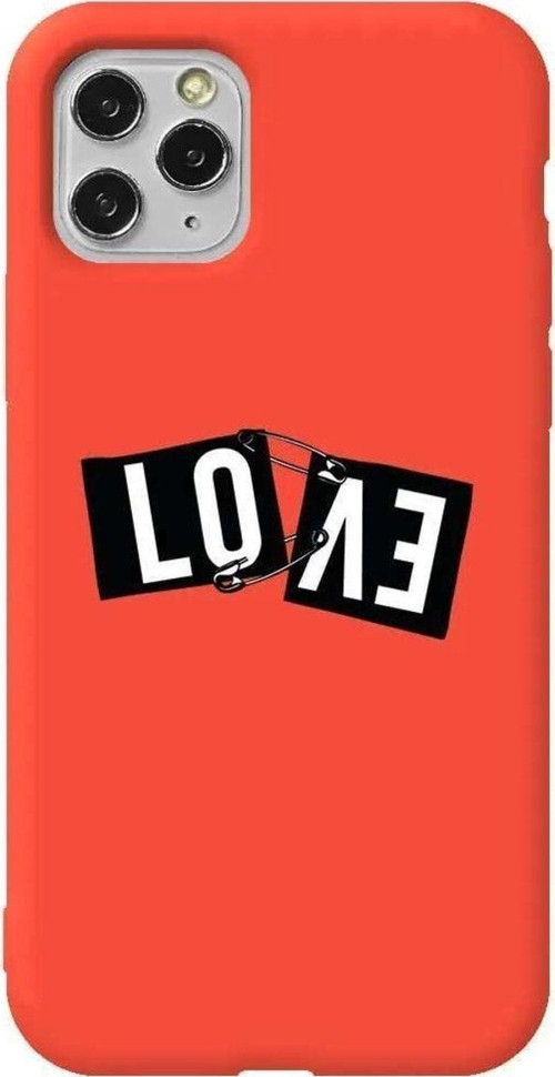 İphone 11 Pro Max Turuncu Renkli Silikon Telefon Kılıfı - Love
